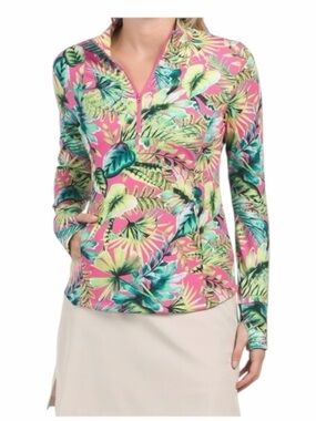 Tommy Bahama Golf UPF50 Pullover Women’s L, Tropical 1/4 Zip Performance Top